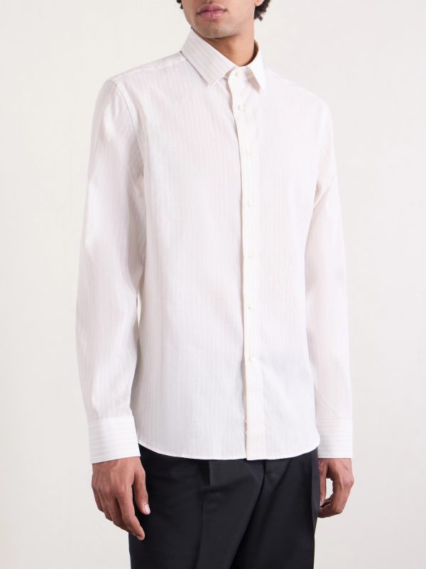 Slim-Fit Striped Cotton and Linen-Blend Shirt - OU
