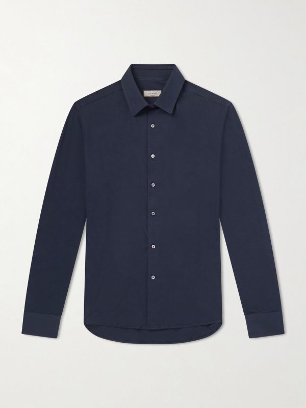 Travel Slim-Fit Cutaway-Collar Stretch-Cotton Jersey Shirt