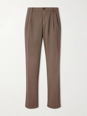 Straight-Leg Pleated Cotton-Blend Gabardine Trousers Straight-Leg Pleated Cotton-Blend Gabardine Trousers