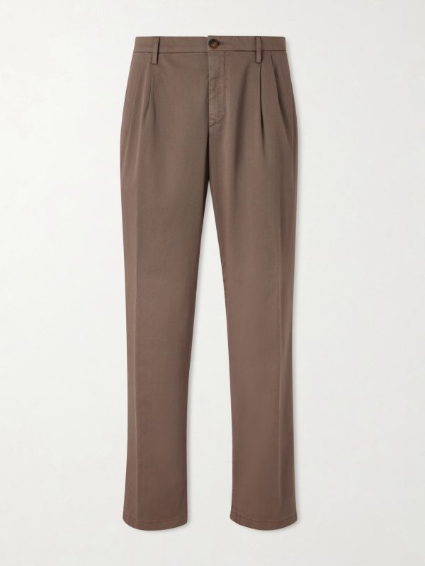 Straight-Leg Pleated Cotton-Blend Gabardine Trousers Straight-Leg Pleated Cotton-Blend Gabardine Trousers