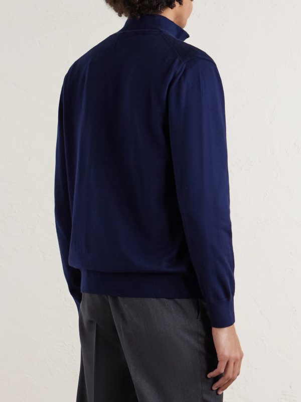 Honeycomb-Knit Cotton Half-Zip Sweater - BK Honeycomb-Knit Cotton Half-Zip Sweater - BK