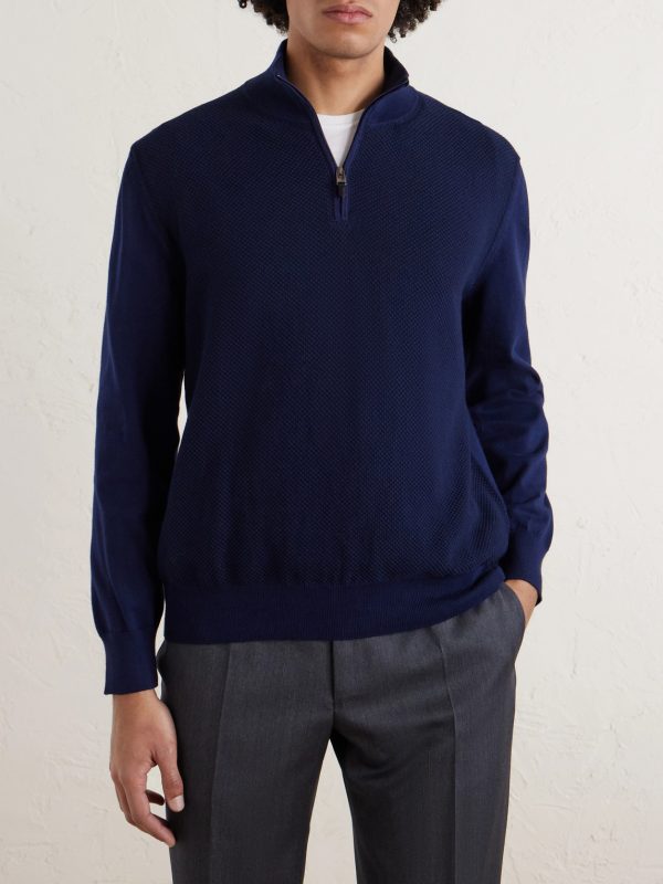 Honeycomb-Knit Cotton Half-Zip Sweater - FR Honeycomb-Knit Cotton Half-Zip Sweater - FR