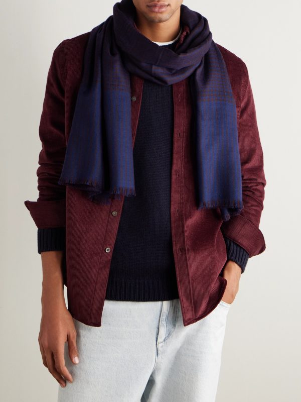 + Camoshita Frayed Checked Cashmere Scarf - OU + Camoshita Frayed Checked Cashmere Scarf - OU