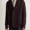 Shawl-Collar Ribbed-Knit Cashmere Cardigan - FR Shawl-Collar Ribbed-Knit Cashmere Cardigan - FR