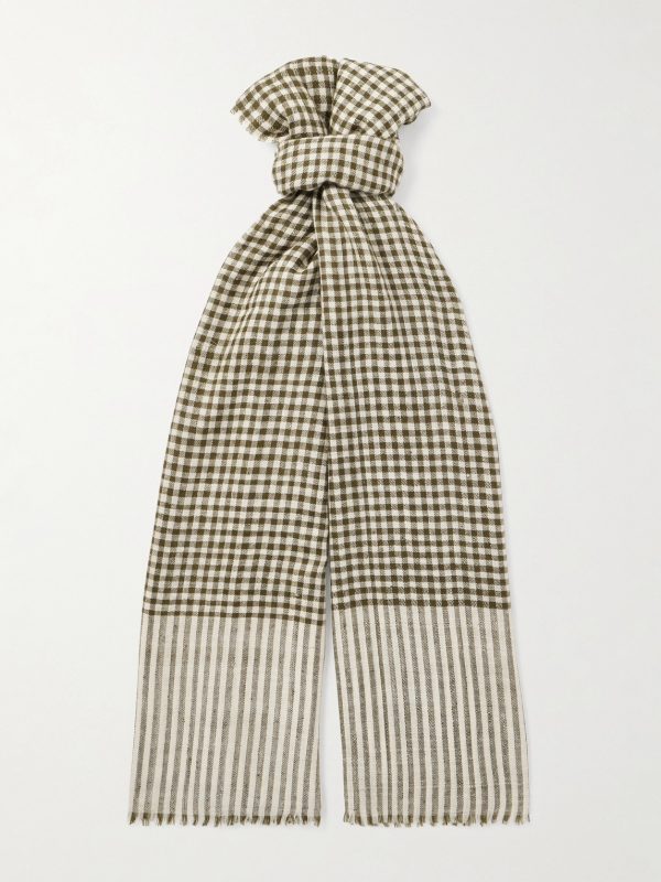 + Camoshita Frayed Checked Cashmere Scarf + Camoshita Frayed Checked Cashmere Scarf