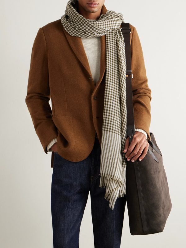 + Camoshita Frayed Checked Cashmere Scarf - OU + Camoshita Frayed Checked Cashmere Scarf - OU