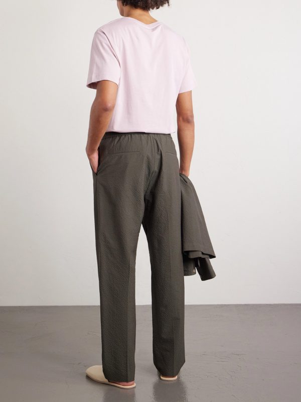 Straight-Leg Pleated Wool-Blend Seersucker Trousers - BK Straight-Leg Pleated Wool-Blend Seersucker Trousers - BK