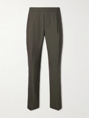 Straight-Leg Pleated Wool-Blend Seersucker Trousers Straight-Leg Pleated Wool-Blend Seersucker Trousers
