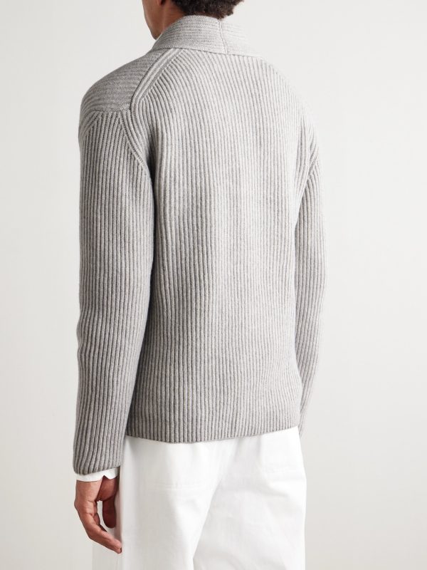 Shawl-Collar Ribbed Wool Cardigan - BK Shawl-Collar Ribbed Wool Cardigan - BK