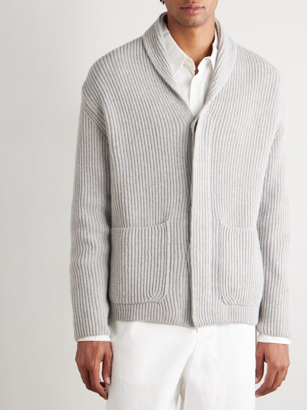 Shawl-Collar Ribbed Wool Cardigan - FR Shawl-Collar Ribbed Wool Cardigan - FR