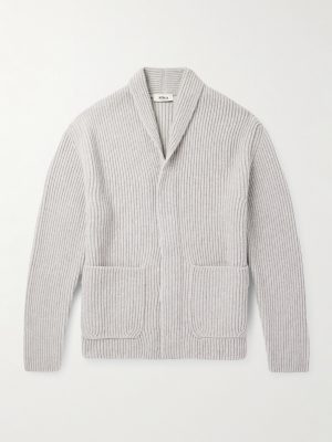 Shawl-Collar Ribbed Wool Cardigan