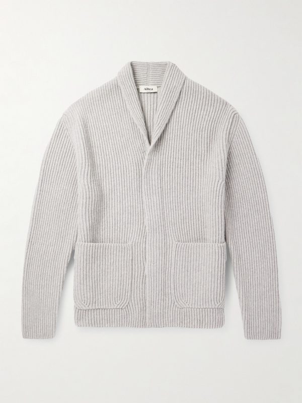Shawl-Collar Ribbed Wool Cardigan Shawl-Collar Ribbed Wool Cardigan