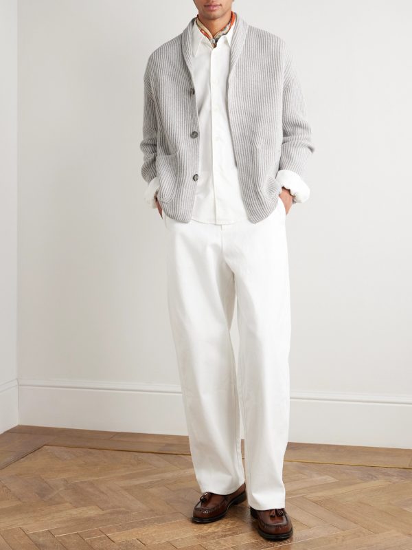 Shawl-Collar Ribbed Wool Cardigan - OU Shawl-Collar Ribbed Wool Cardigan - OU