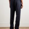 Jared Straight-Leg Pleated Wool-Blend Flannel Drawstring Trousers - BK