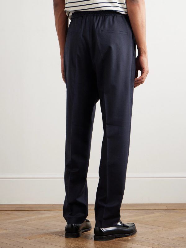 Jared Straight-Leg Pleated Wool-Blend Flannel Drawstring Trousers - BK