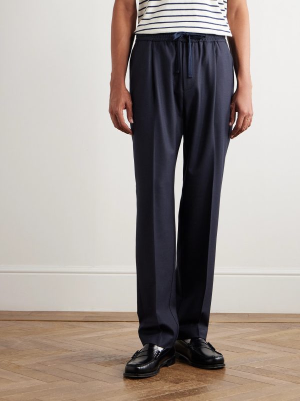 Jared Straight-Leg Pleated Wool-Blend Flannel Drawstring Trousers - FR