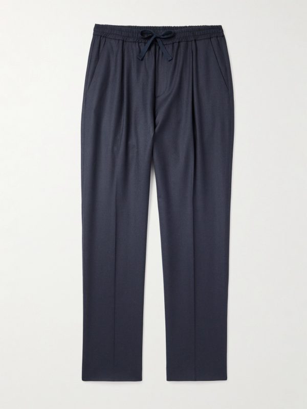 Jared Straight-Leg Pleated Wool-Blend Flannel Drawstring Trousers