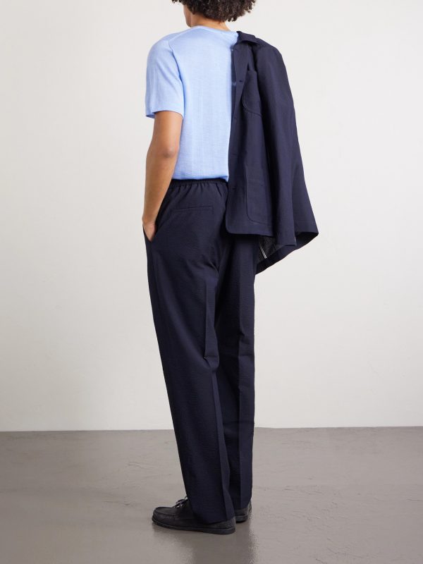 Straight-Leg Pleated Wool-Blend Seersucker Trousers - BK Straight-Leg Pleated Wool-Blend Seersucker Trousers - BK