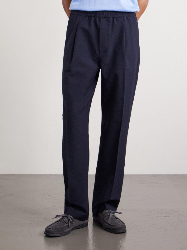 Straight-Leg Pleated Wool-Blend Seersucker Trousers - FR Straight-Leg Pleated Wool-Blend Seersucker Trousers - FR