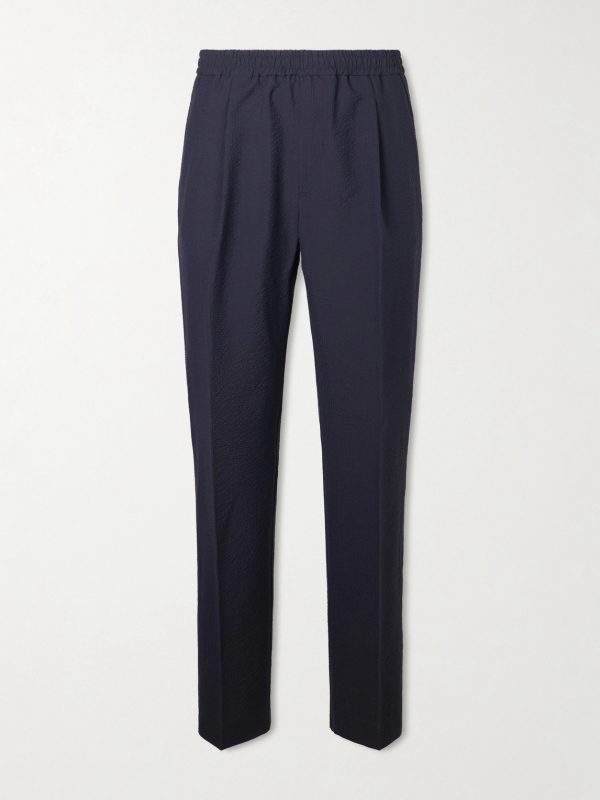 Straight-Leg Pleated Wool-Blend Seersucker Trousers Straight-Leg Pleated Wool-Blend Seersucker Trousers