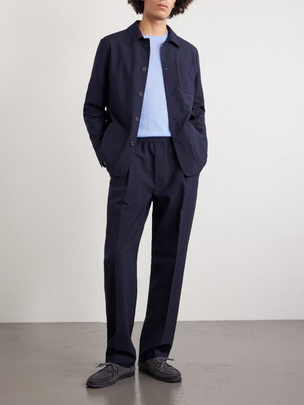 Straight-Leg Pleated Wool-Blend Seersucker Trousers - OU Straight-Leg Pleated Wool-Blend Seersucker Trousers - OU