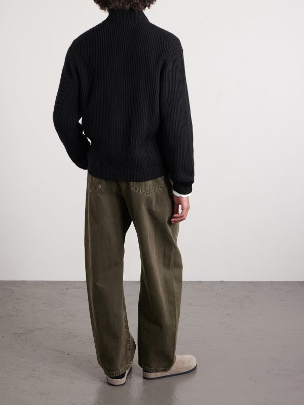 Matt Ribbed Cashmere Zip-Up Cardigan - BK Matt Ribbed Cashmere Zip-Up Cardigan - BK