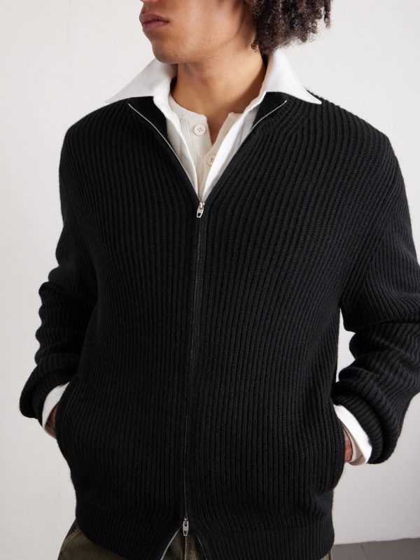 Matt Ribbed Cashmere Zip-Up Cardigan - CU Matt Ribbed Cashmere Zip-Up Cardigan - CU