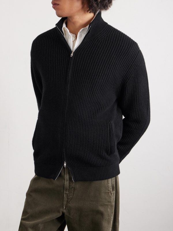 Matt Ribbed Cashmere Zip-Up Cardigan - FR Matt Ribbed Cashmere Zip-Up Cardigan - FR