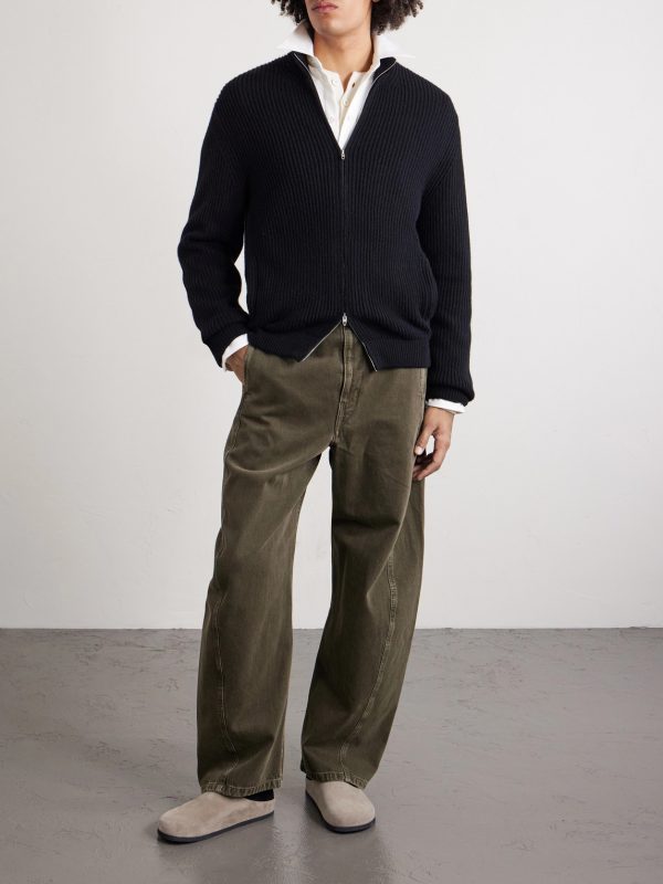 Matt Ribbed Cashmere Zip-Up Cardigan - OU Matt Ribbed Cashmere Zip-Up Cardigan - OU