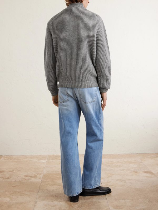 Matt Ribbed Cashmere Zip-Up Cardigan - BK Matt Ribbed Cashmere Zip-Up Cardigan - BK