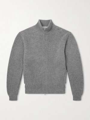 Matt Ribbed Cashmere Zip-Up Cardigan Matt Ribbed Cashmere Zip-Up Cardigan