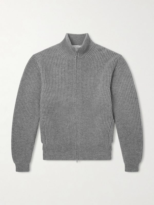 Matt Ribbed Cashmere Zip-Up Cardigan Matt Ribbed Cashmere Zip-Up Cardigan