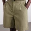 Pleated Straight-leg Cotton-Blend Shorts - CU Pleated Straight-leg Cotton-Blend Shorts - CU
