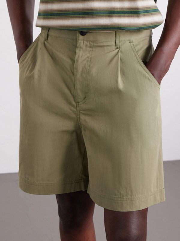 Pleated Straight-leg Cotton-Blend Shorts - CU Pleated Straight-leg Cotton-Blend Shorts - CU