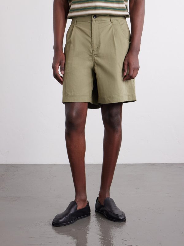 Pleated Straight-leg Cotton-Blend Shorts - FR Pleated Straight-leg Cotton-Blend Shorts - FR