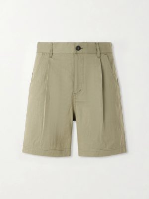 Pleated Straight-leg Cotton-Blend Shorts Pleated Straight-leg Cotton-Blend Shorts