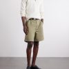 Pleated Straight-leg Cotton-Blend Shorts - OU Pleated Straight-leg Cotton-Blend Shorts - OU