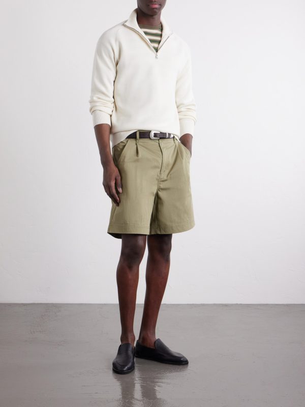 Pleated Straight-leg Cotton-Blend Shorts - OU Pleated Straight-leg Cotton-Blend Shorts - OU