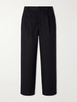 Straight-Leg Pleated Cotton-Canvas Trousers