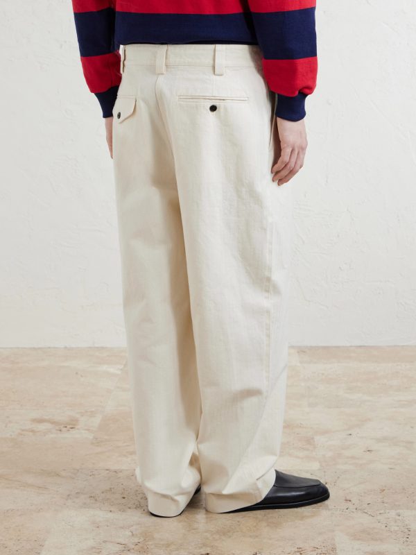Straight-Leg Pleated Herringbone Cotton Trousers - BK Straight-Leg Pleated Herringbone Cotton Trousers - BK