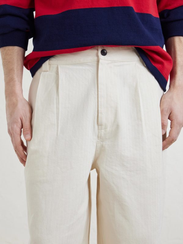 Straight-Leg Pleated Herringbone Cotton Trousers - CU Straight-Leg Pleated Herringbone Cotton Trousers - CU