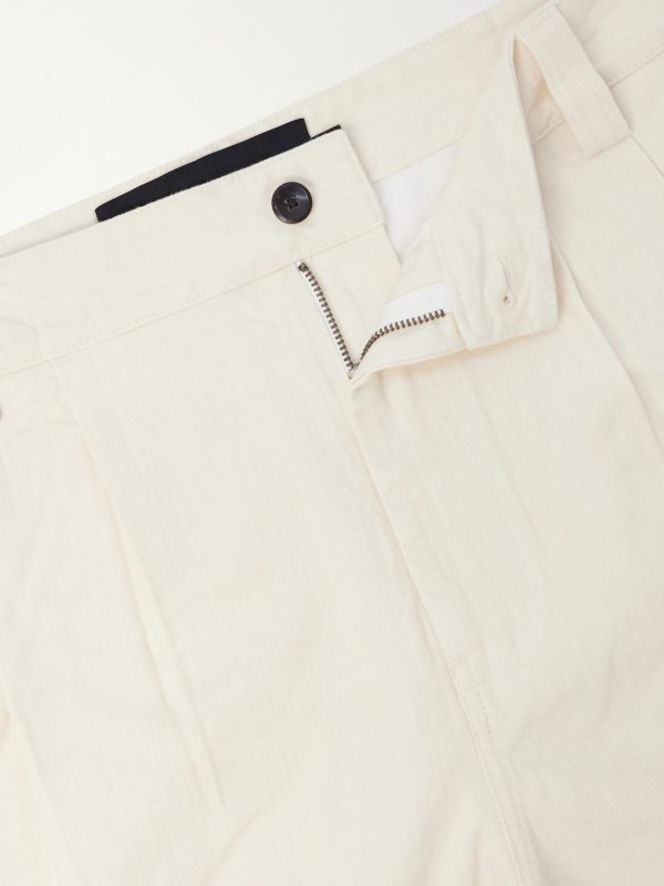 Straight-Leg Pleated Herringbone Cotton Trousers - E1 Straight-Leg Pleated Herringbone Cotton Trousers - E1