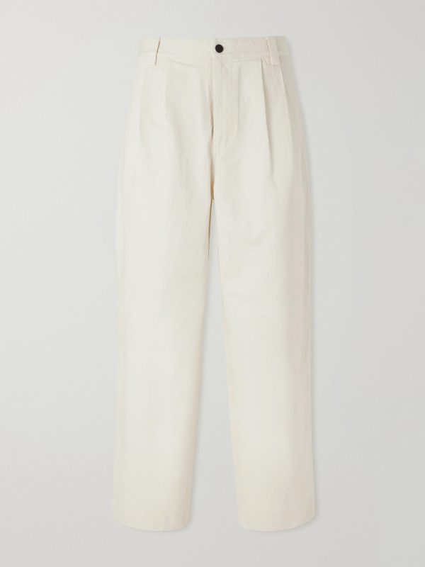 Straight-Leg Pleated Herringbone Cotton Trousers Straight-Leg Pleated Herringbone Cotton Trousers