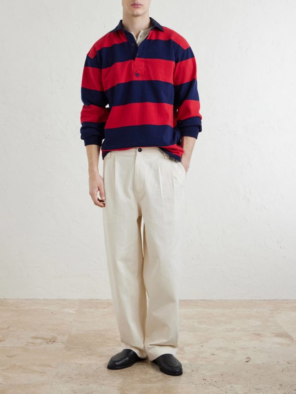 Straight-Leg Pleated Herringbone Cotton Trousers - OU Straight-Leg Pleated Herringbone Cotton Trousers - OU