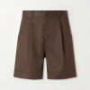 Straight-Leg Pleated Cotton and Linen-Blend Shorts Straight-Leg Pleated Cotton and Linen-Blend Shorts