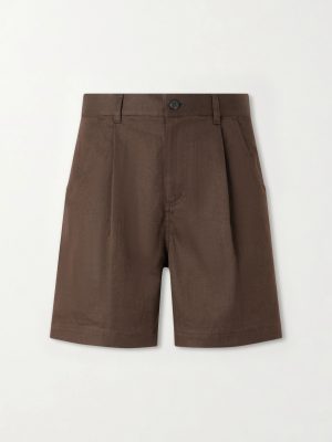 Straight-Leg Pleated Cotton and Linen-Blend Shorts