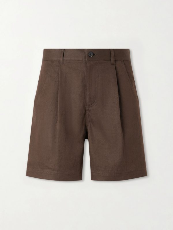 Straight-Leg Pleated Cotton and Linen-Blend Shorts Straight-Leg Pleated Cotton and Linen-Blend Shorts