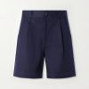 Straight-Leg Pleated Cotton and Linen-Blend Shorts Straight-Leg Pleated Cotton and Linen-Blend Shorts