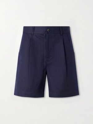 Straight-Leg Pleated Cotton and Linen-Blend Shorts