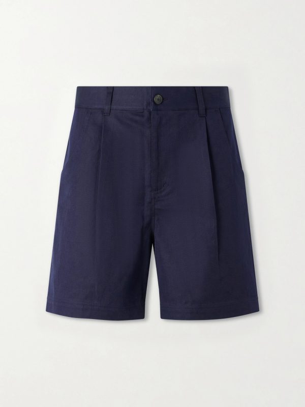 Straight-Leg Pleated Cotton and Linen-Blend Shorts Straight-Leg Pleated Cotton and Linen-Blend Shorts